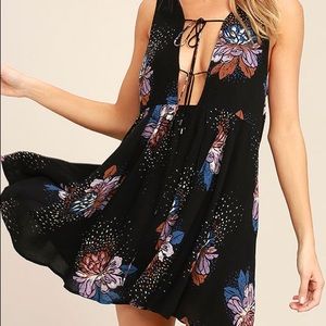 Free People Lovely Day Black Floral Tunic Dress S
